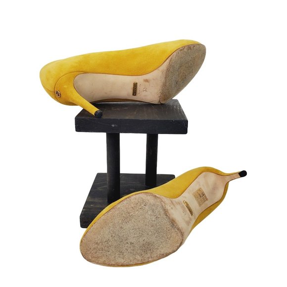 Gucci Suede Mustard Yellow Round Toe Pump Heels, Taylor Swift Favorite, Sz 8.5 - Picture 8 of 14